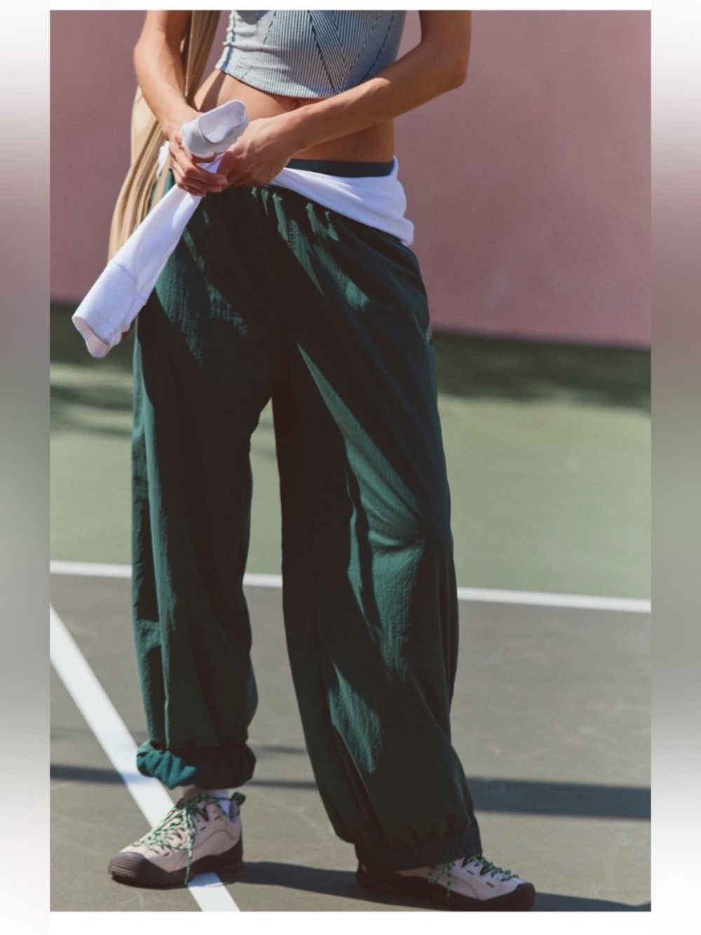 NWT Free People Turn It Up Fleece Lined Jogger Pants - Green - Size Large